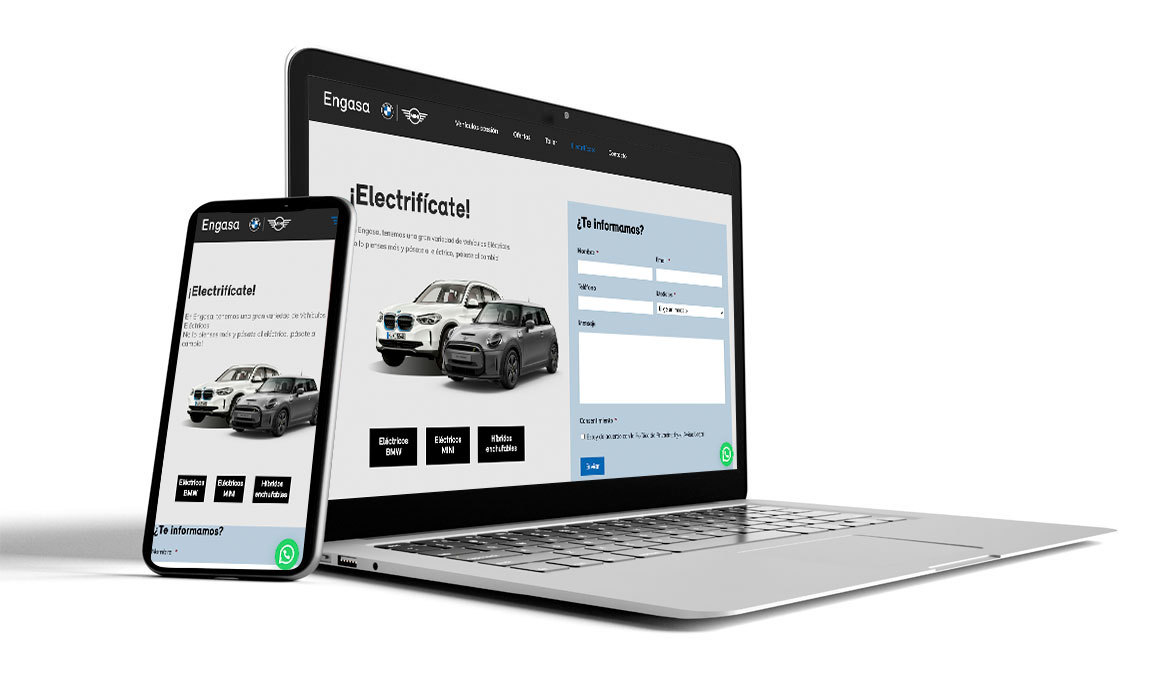 Página de vehículos eléctricos en laptop y mobile responsive