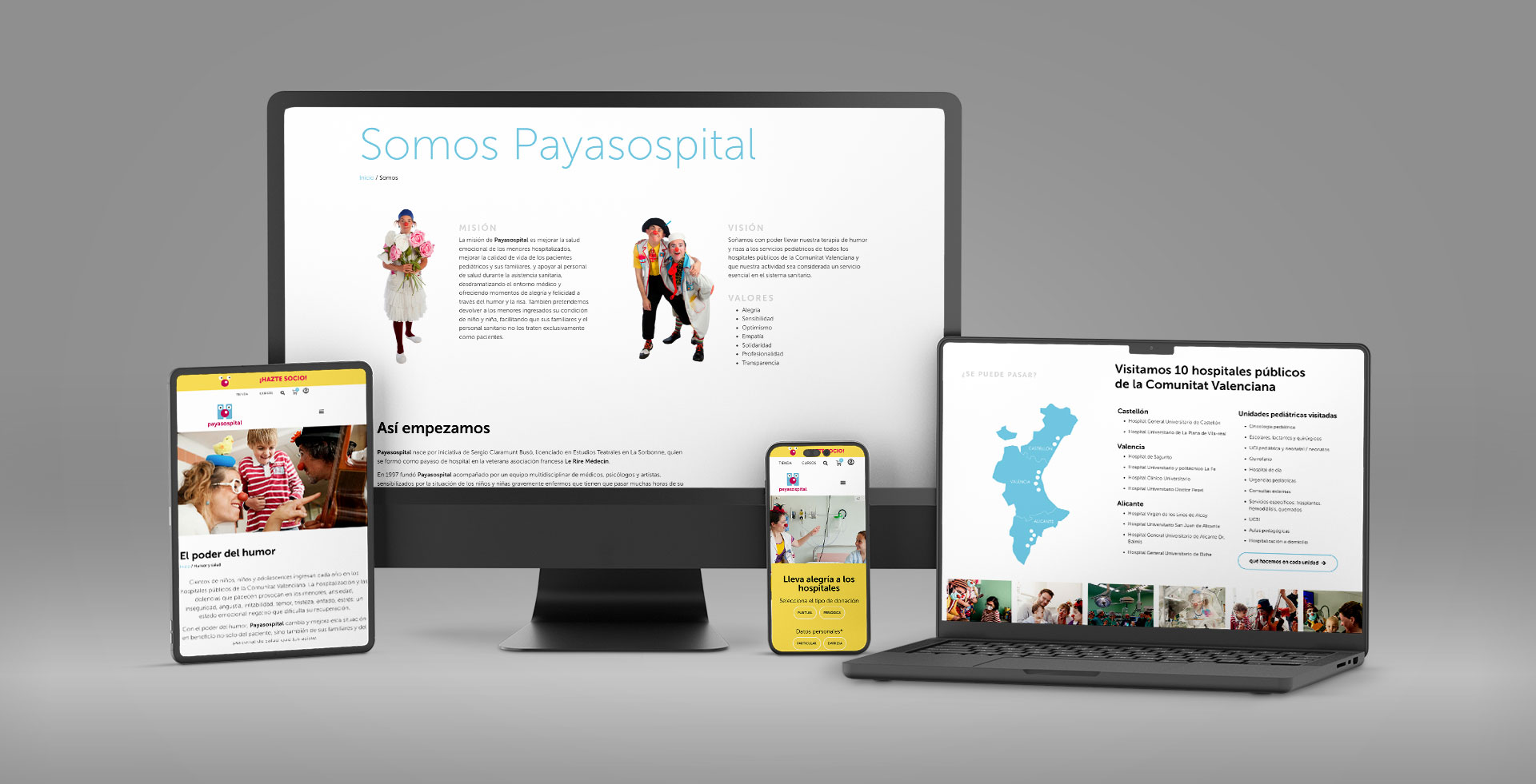 Visualización de la web de Payasospital en diferentes dispositivos