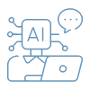 Icono que representa inteligencia artificial interactuando con un ordenador, simbolizando su uso en empresas.